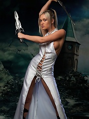 Stunning amazon with swords and without panties