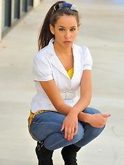 Chloey walks around in public and strips nude